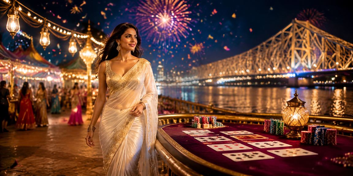 Kolkata Howrah Bridge lit up with players enjoying Andar Bahar game